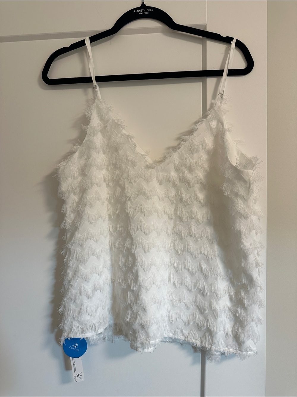 Cupshe White Feather-Trim Spaghetti Strap Camisole